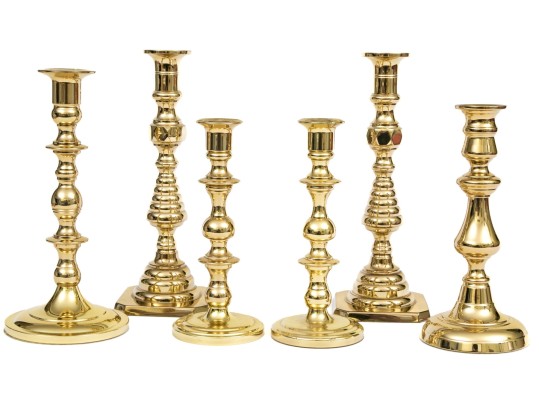 Collection Of Six Baldwin Brass Candlesticks, Including Two Pairs