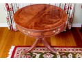 Baker Furniture Banded Flame Mahogany Pedestal Drum Table