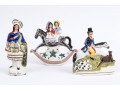 Three English Staffordshire Hand-Painted Ceramic Figures