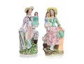 Two English Staffordshire Hand-Painted Ceramic Figural Sculptures