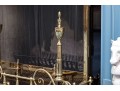 Brass Fireplace Lot Including Fender, Spark Screen, And Pair Of Andirons