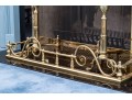 Brass Fireplace Lot Including Fender, Spark Screen, And Pair Of Andirons