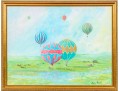 Judy Markl (20th C., New England) Oil On Board, Landscape With Hot Air Balloons