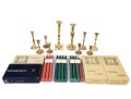 Assembled Collection Of Ten Brass Candlesticks And Candles