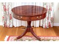 Baker Furniture Banded Flame Mahogany Pedestal Drum Table
