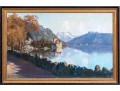 Signed S. Michel Oil On Canvas, Lakeside View Of Chillon Castle, Switzerland