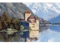 Signed S. Michel Oil On Canvas, Lakeside View Of Chillon Castle, Switzerland