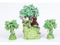 Three Piece English Staffordshire Hand-painted Pottery Figural Garniture Sculptures