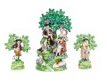Three Piece English Staffordshire Hand-painted Pottery Figural Garniture Sculptures