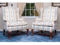 Pair Of Custom Upholstered Wingback Queen Anne Style Armchairs