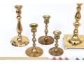 Assembled Collection Of Ten Brass Candlesticks And Candles