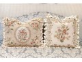 Set Of Two Needlepoint Upholstered Accent Pillows With Tassels