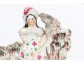 Two English Staffordshire Ceramic Fairings Of Ladies On Goats