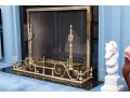 Brass Fireplace Lot Including Fender, Spark Screen, And Pair Of Andirons