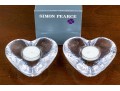 Gorgeous Pair Of Simon Pearce Heart Form Glass Votive Holders