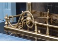 Brass Fireplace Lot Including Fender, Spark Screen, And Pair Of Andirons