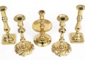 Quality Collection Of Five Brass Candlesticks, Including Two Pairs