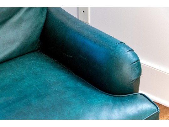 Hancock & Moore Green Leather Upholstered Club Chair With Ottoman