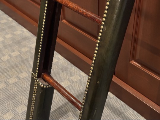 A Handsome English Leather Wrapped Collapsible Library Ladder