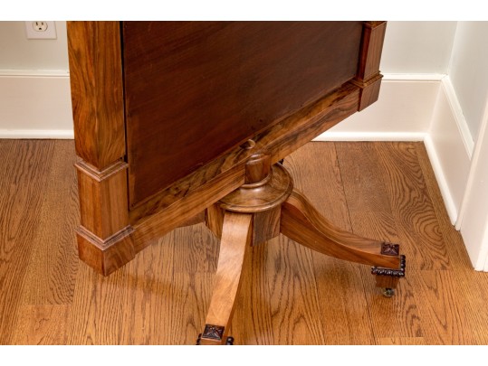 Chevel Mirror In Carved Fruitwood With Finials & Crest