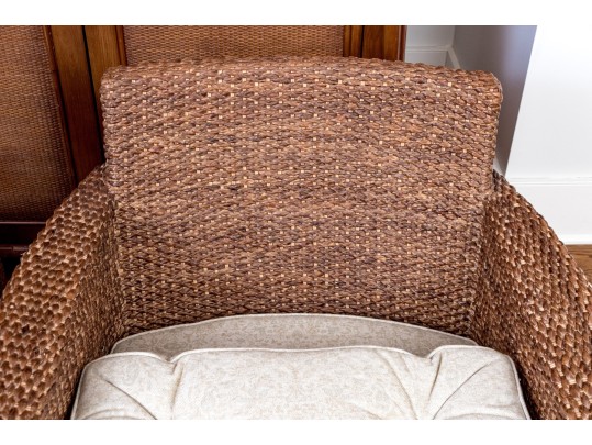 Pair Of Nancy Corzine Furniture Rattan Woven Accent Armchairs