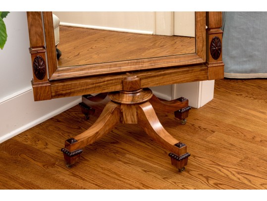 Chevel Mirror In Carved Fruitwood With Finials & Crest