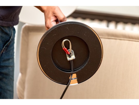 Pair Of Chrome And Rattan Bound Floor Lamps