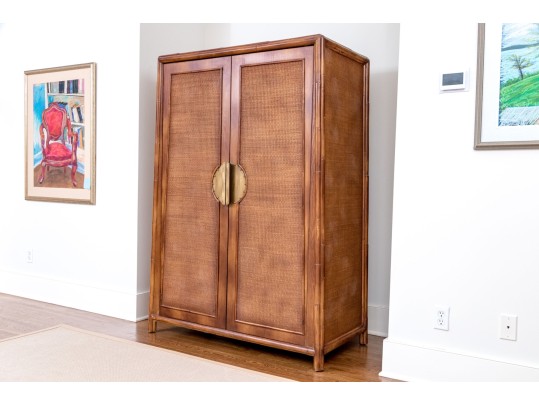 Bloomingdale's Chinese Wood And Rattan Framed Entertainment Console