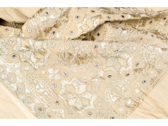 An Intricatley Embroidered And Embellished Saree-Style Table Covering