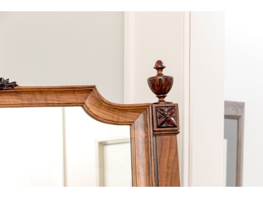 Chevel Mirror In Carved Fruitwood With Finials & Crest