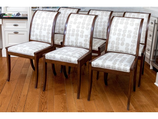 Set Of Six Custom Upholstered Regency Style Klismos Side Chairs