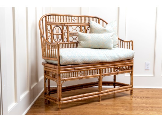 Gorgeous Finely Made Rattan Sofa With Custom Cushions And Accent Pillows