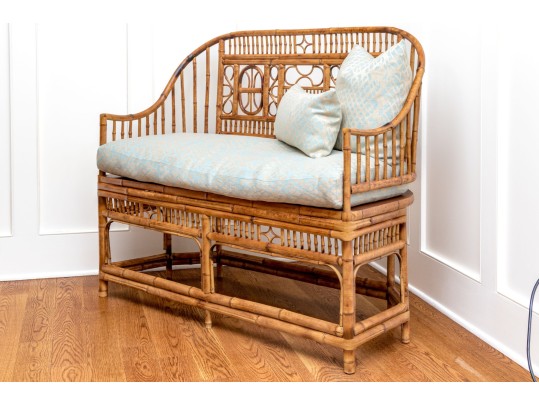 Gorgeous Finely Made Rattan Sofa With Custom Cushions And Accent Pillows