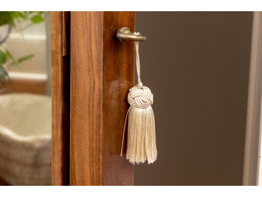 Chevel Mirror In Carved Fruitwood With Finials & Crest