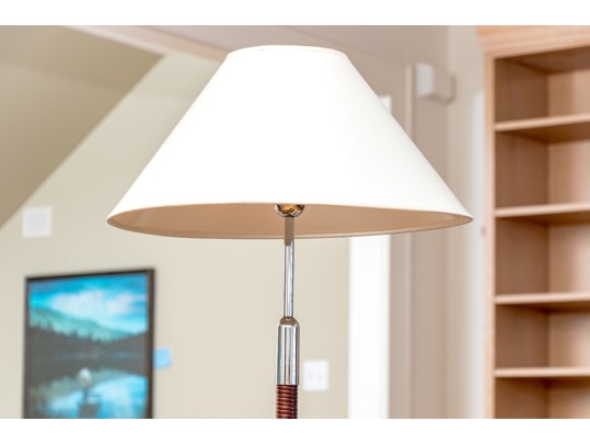 Pair Of Chrome And Rattan Bound Floor Lamps