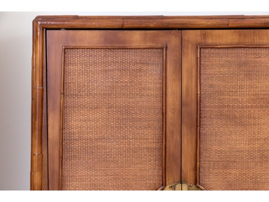 Bloomingdale's Chinese Wood And Rattan Framed Entertainment Console