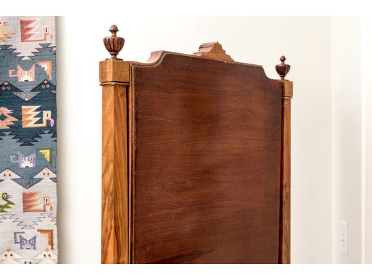 Chevel Mirror In Carved Fruitwood With Finials & Crest