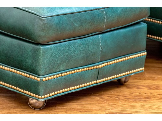 Hancock & Moore Green Leather Upholstered Club Chair With Ottoman