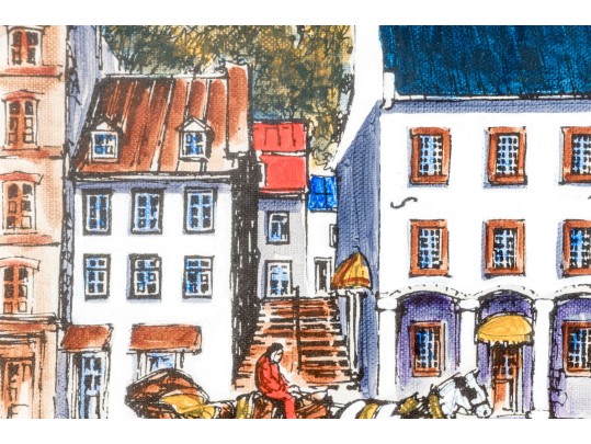 Claude Roy Ltd Ed. Print On Canvas Board, Building Facade With Horse And Carriage