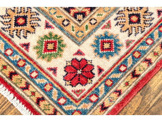 Hand Knotted Wool Pakistan Kazak Mat, 3'-4