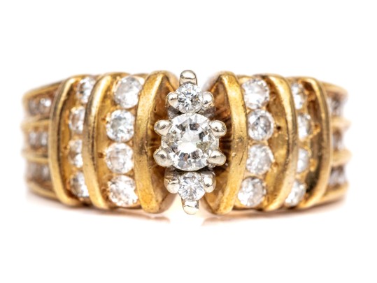 10k Yellow Gold Marquise Profile Round Channel Diamond Ring, App. 0.74 TCW, Size 6.75