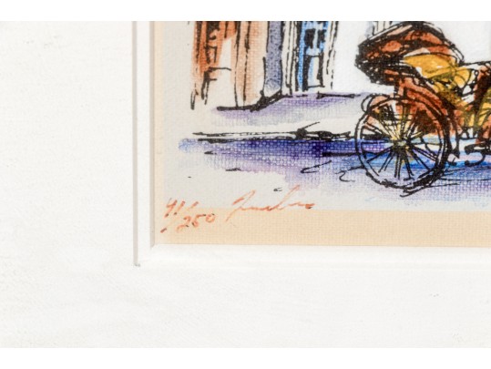 Claude Roy Ltd Ed. Print On Canvas Board, Building Facade With Horse And Carriage