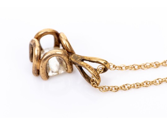 14k Yellow Gold Round Diamond Solitaire Pendant, App. 0.50 CTS, With Chain