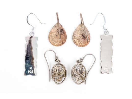 Sterling Silver Assorted Lot Of Pretty Chased Floral And CZ Motif Earrings