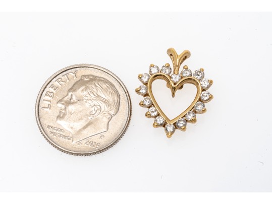 14k Yellow Gold Lovely Round Diamond Set Heart Pendant, App. 0.32 TCW