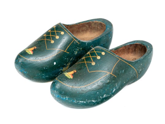 Vintage Carved And Painted Wooden Clogs