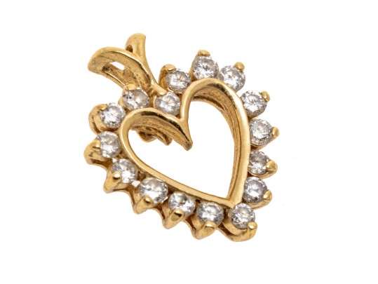 14k Yellow Gold Lovely Round Diamond Set Heart Pendant, App. 0.32 TCW