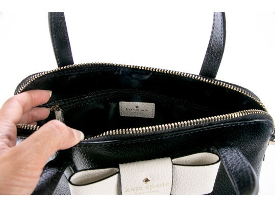 Kate Spade Matthews Street Black Leather And White Bow Top Handle Bag, NWT, Retail $328