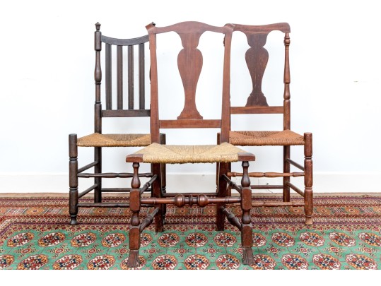 Assembled Group Of Three Side Chairs With Rush Seats