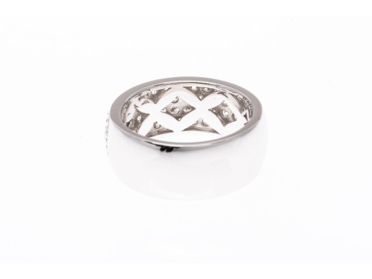 Sterling Silver Lovely High Polished, Round Brilliant Cut CZ Wide Band Ring, Pave Set, Size 7.75